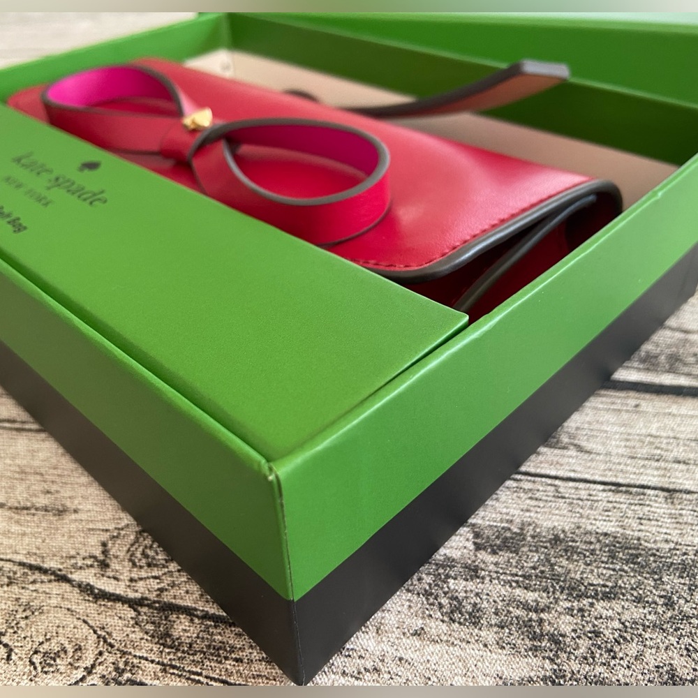 NWT! Kate Spade authentic leather waist bag/belt bag/crossbody red with pink bow - Picture 13 of 15